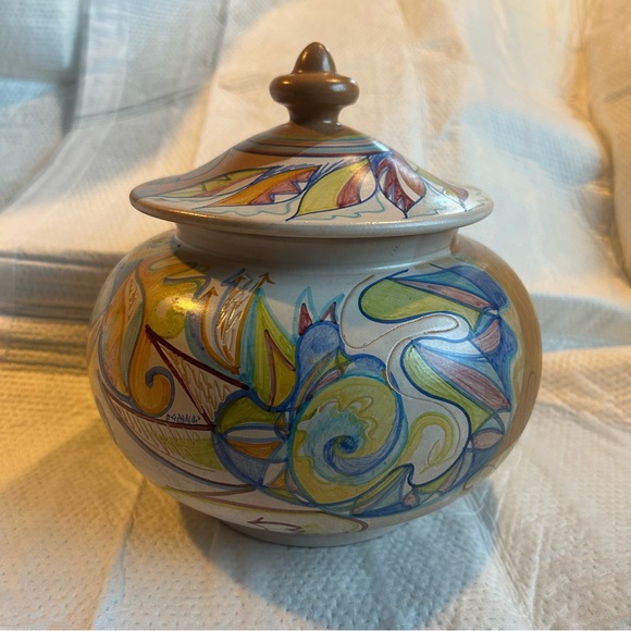 monica grande Other - VTG Ceramic Italy Monica Grande Handcrafted Ceramic Art Jar Multicolor Abstract